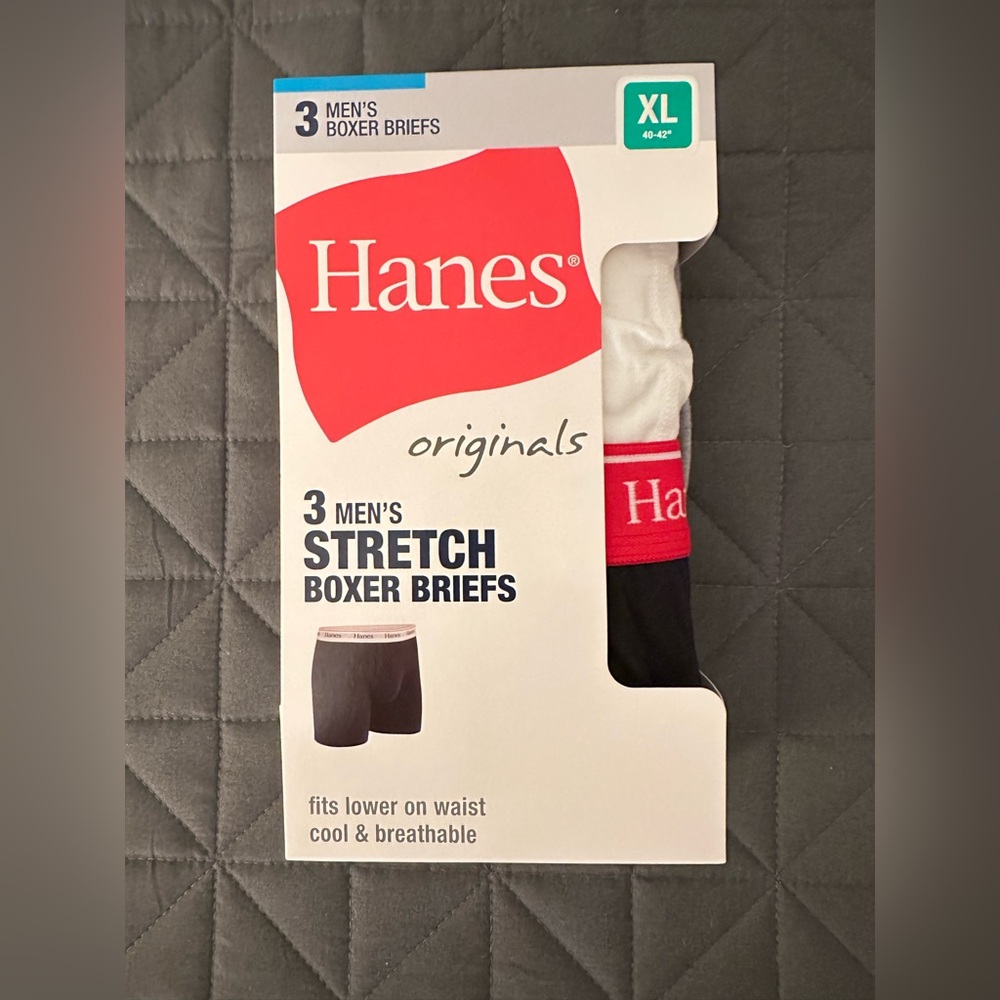 Hanes Originals Boxer Briefs, Moisture-Wicking Stretch Cotton 3-Pack Size XL